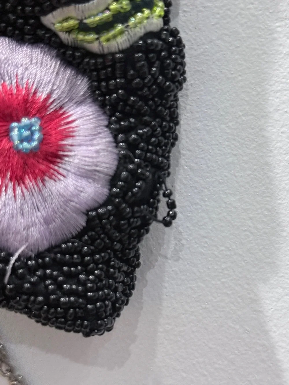 Embroidered Floral Beaded Black Evening Clutch with Chain